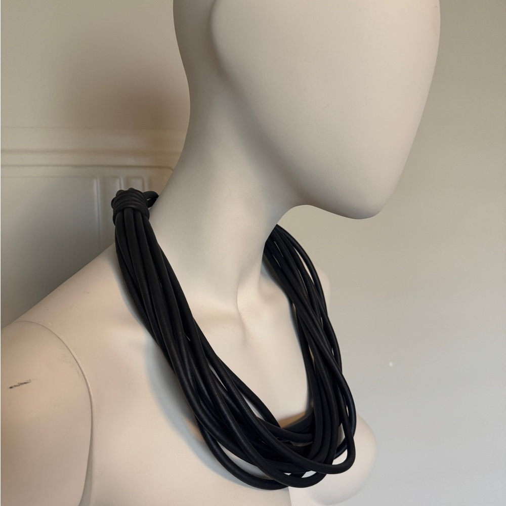 Black Rubber Layered Chunky Necklace - Picture 3 of 6